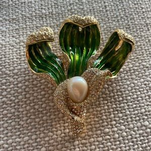 Vintage MARESCO c 1980s large sculptural lily flower pave brooch costume jewelry